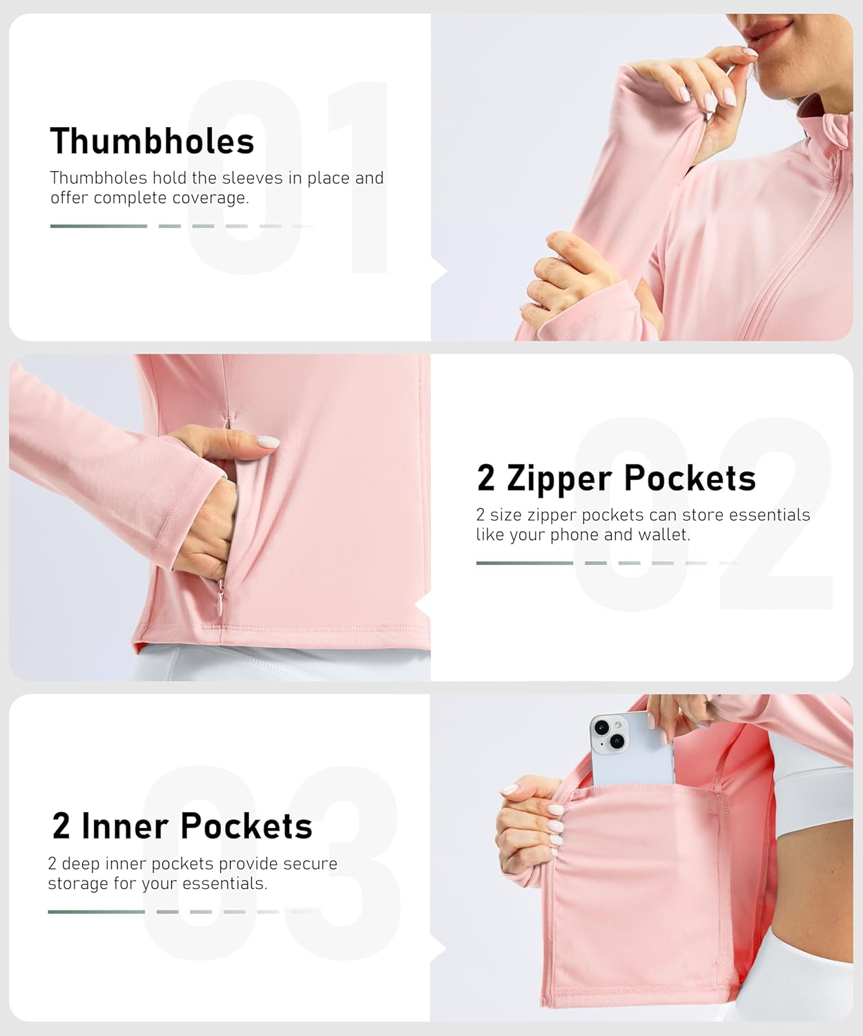 Soothfeel Women's UPF 50+ Sun Protection Athletic Jacket Lightweight Crop Zip Up Long Sleeve SPF Shirts Hiking Workout Pocket - Image 4