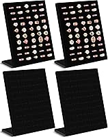 Henoyso 4-Pack Velvet L-Shaped Ring Display Trays - 50 Slots Each, 200 Total for Jewelry Earring Storage & Showcase