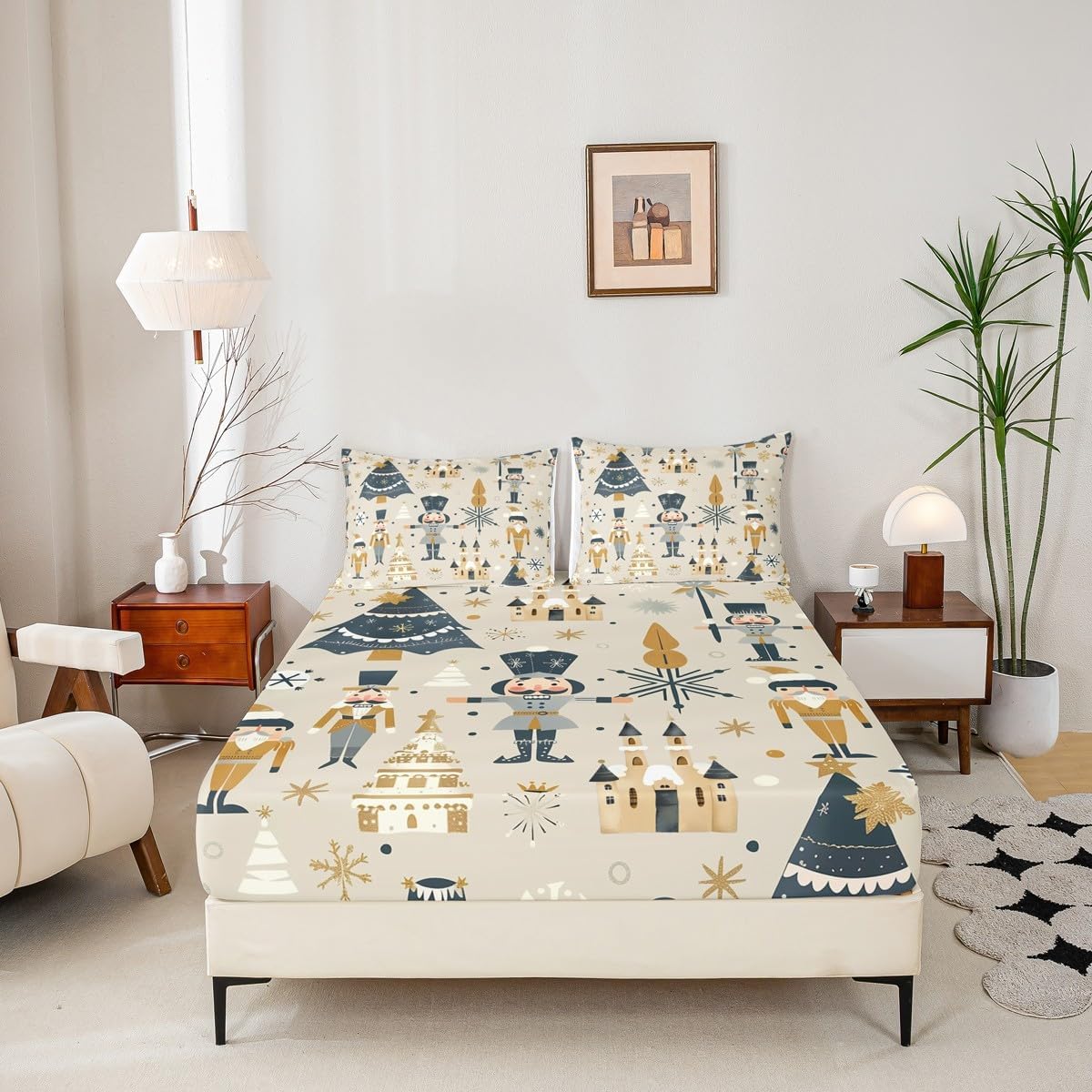 Feelyou Christmas Nutcracker Bed Sheets Set Full Size Cartoon Soldier Castle Bedding Vintage Deep Pocket Fitted Sheet Breathable Soft Lightweight Microfiber, NO TOP Sheet