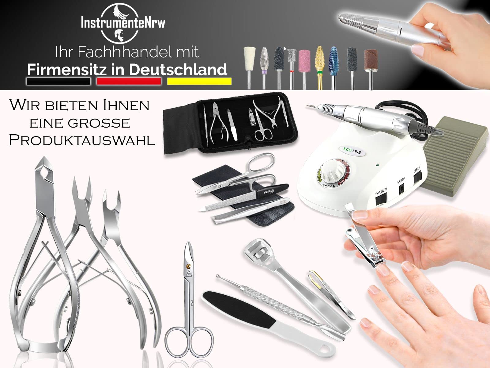 Profi Fußpflegegerät Pediküre-Fußpflege-Set & Nagelzangen-Set 25.000 U/min | Delux Hornhautentfernung und Nagelpflege mit starker Leistung 3 Fußpflege Nagelzangen und 2 verschiedenen Eckenheber