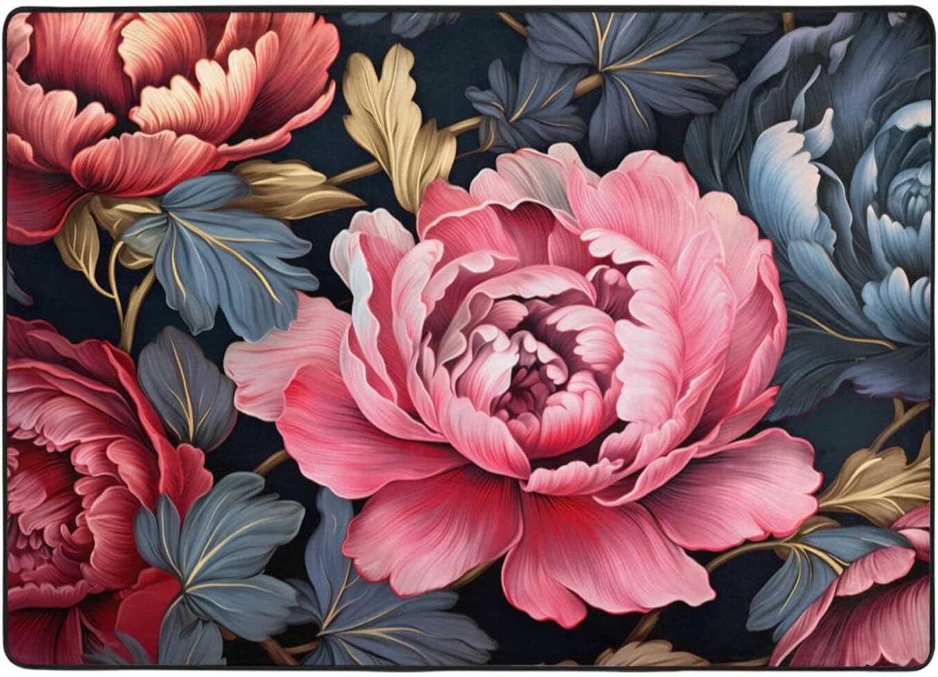 Pink Peonies Printed Flannel Floor mat 80x58 inches for Bedroom, Living Room, Study Room Decorative Carpet