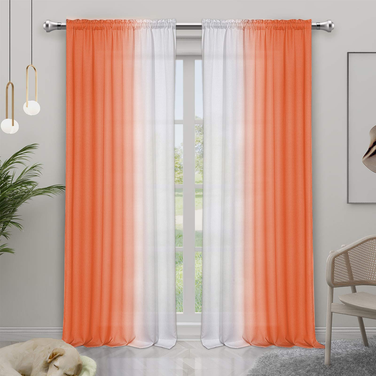 Rideaux en lin ombré orange et blanc pour sublimer votre salon