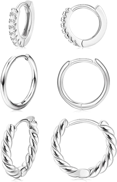 LOLIAS 3Pairs Small Hoop Earrings for Women Girls 14K Gold Twisted Huggie Hoop Earrings Hypoallergenic Hoop Earrings Set Lightweight Hinged Cubic Zirconia Hoops Sleeper Earrings for Men