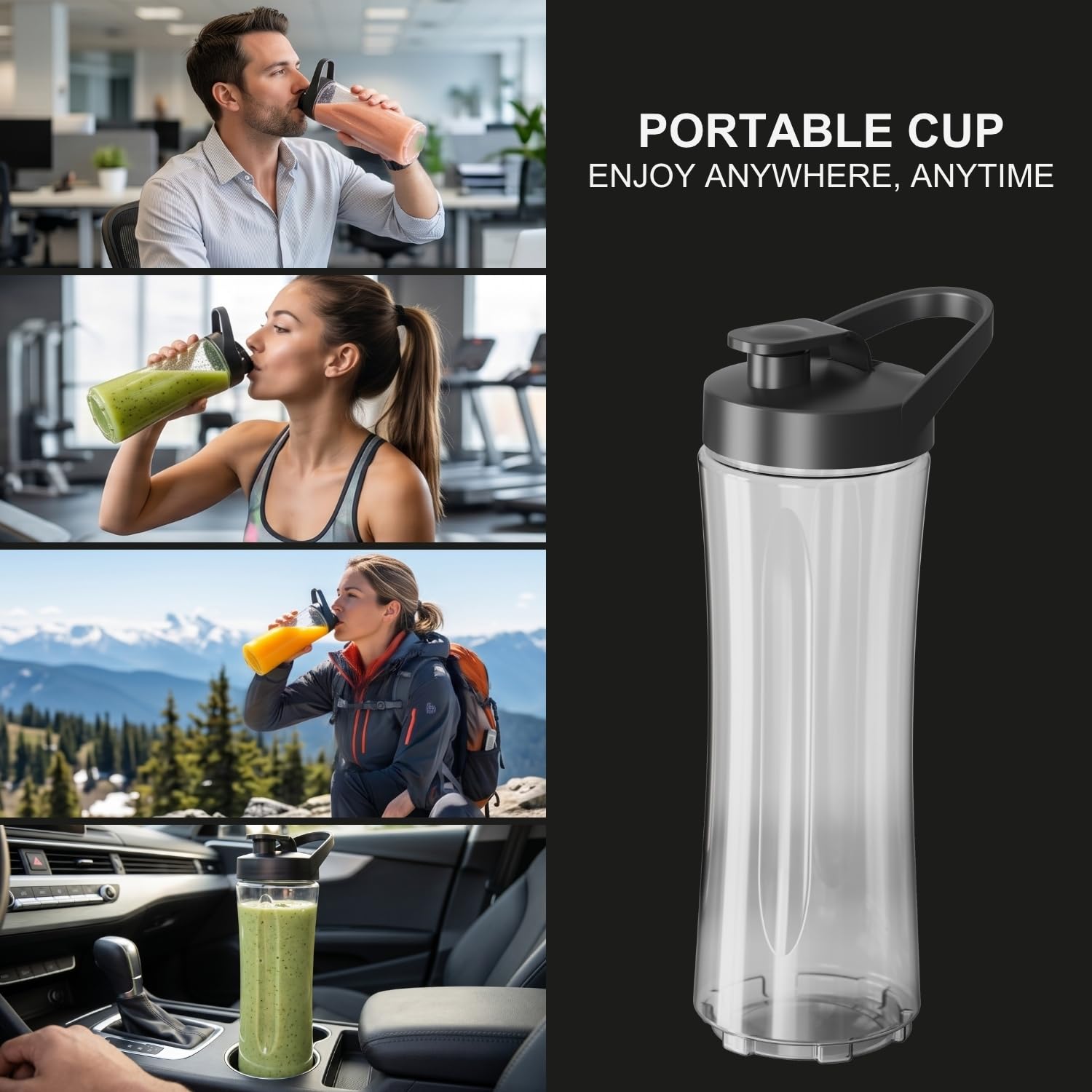 Black+Decker - Mixeur individuel 500W | 600 ml | 2 gobelets nomades | Lames inox 304 | Broie glace | Compatible lave-vaisselle | Base antidérapante | Finition anti-traces