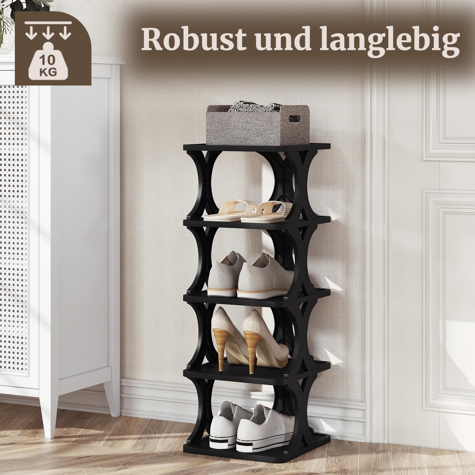 WOLTU Schuhregal mit 5 Ebenen, 2er Set, Schuhablage schmal, Schuhorganizer Schuhaufbewahrung platzsparend, Schuhständer, für Flur Wohnzimmer Schlafzimmer Eingangsbereich, Schwarz