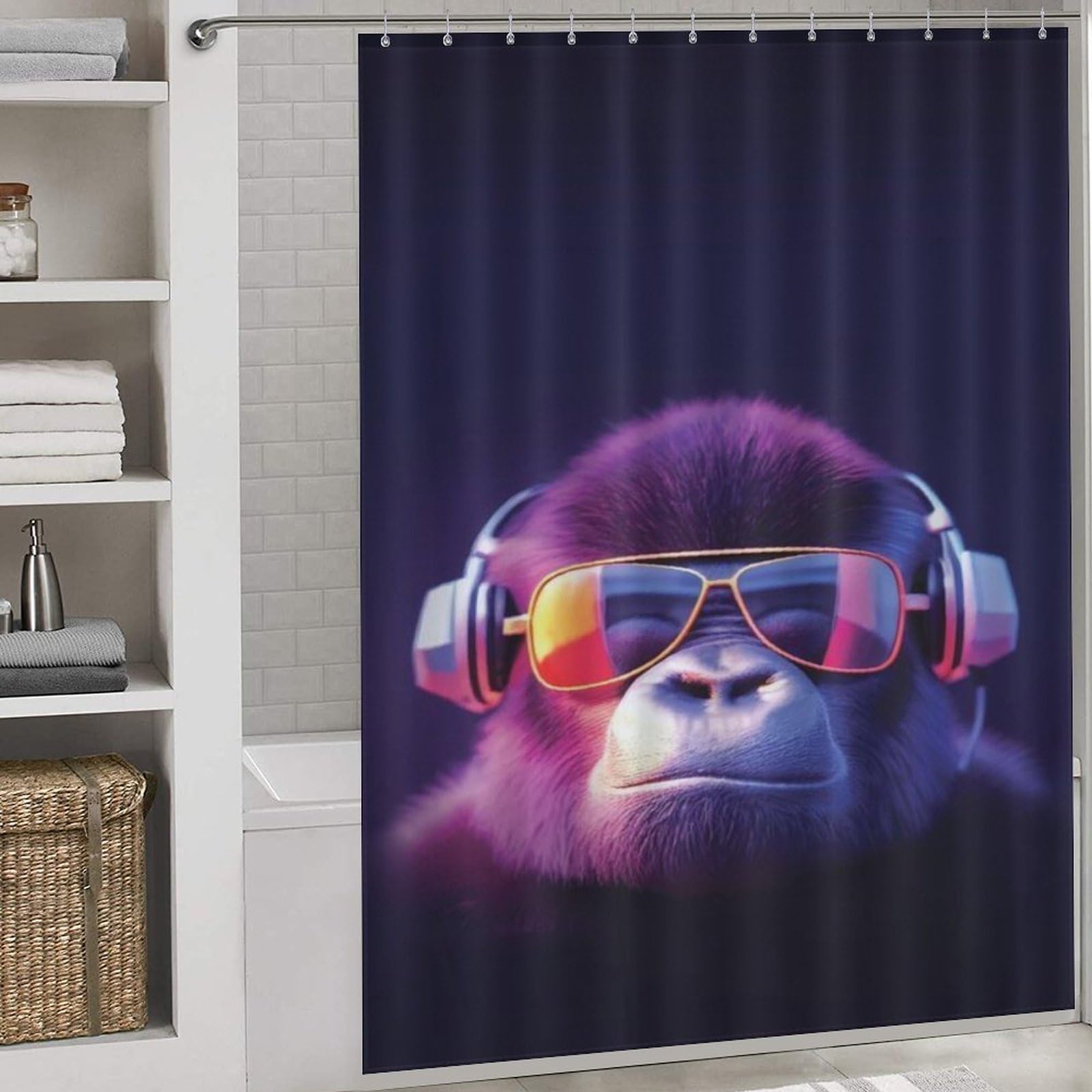 Rideau de douche chimpanzés pour une salle de bain jungle et moderne, tissu lavable 168x183 cm