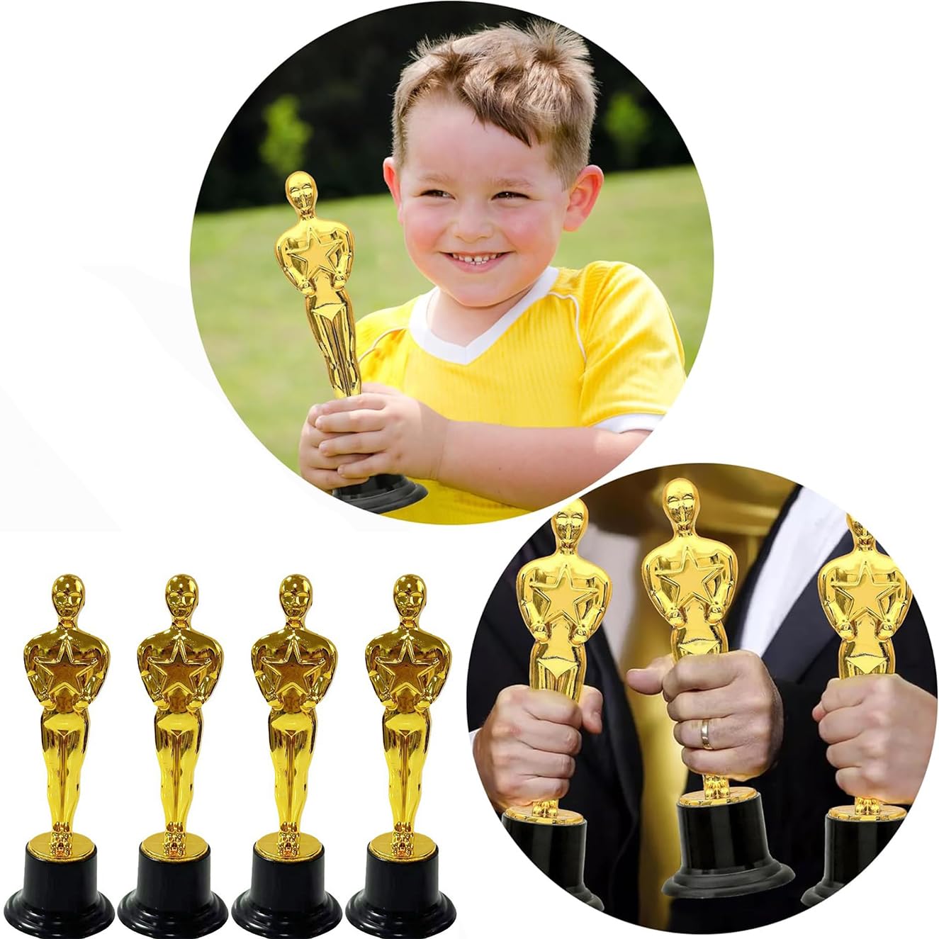 Trofei,4 PCS Coppe e Trofei Calcio per Bambini,Trofeo Vincitore d'oro,Premiazione Sportiva,Coppa Plastica Placcata per Carnevale,Feste,Gala,Decorazione