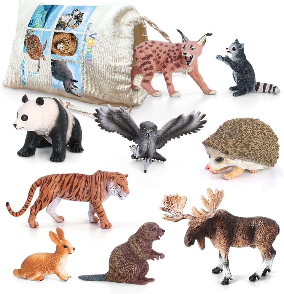 Safari Animal Figurines Toys 9PCS Eurasia Figures for Toddlers Kids Christmas Decoration Gift Preschool Educational Tiger Panda Jungle Forest Zoo Pack