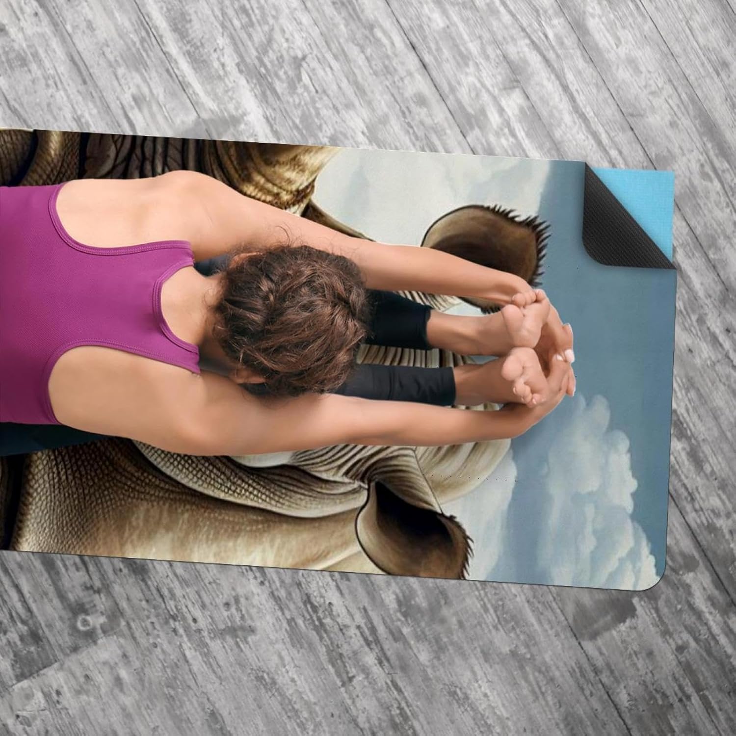 Yoga Towel, Rhino Animal Print Non Slip Sweat Absorbent Hot Yoga Mat Towel for Hot Yoga, Pilates and Fitness - 72.8" x 26.8"