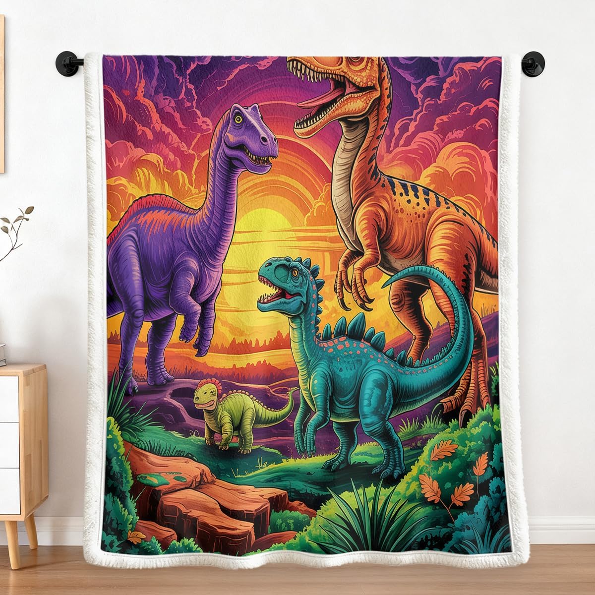 Sleepwish Dino Blanket: Dramatic Sunset Dinosaurs Blanket- Cartoon Animal Couch Throw Blankets for Sofa Car Travel Camping 50x60 Inches