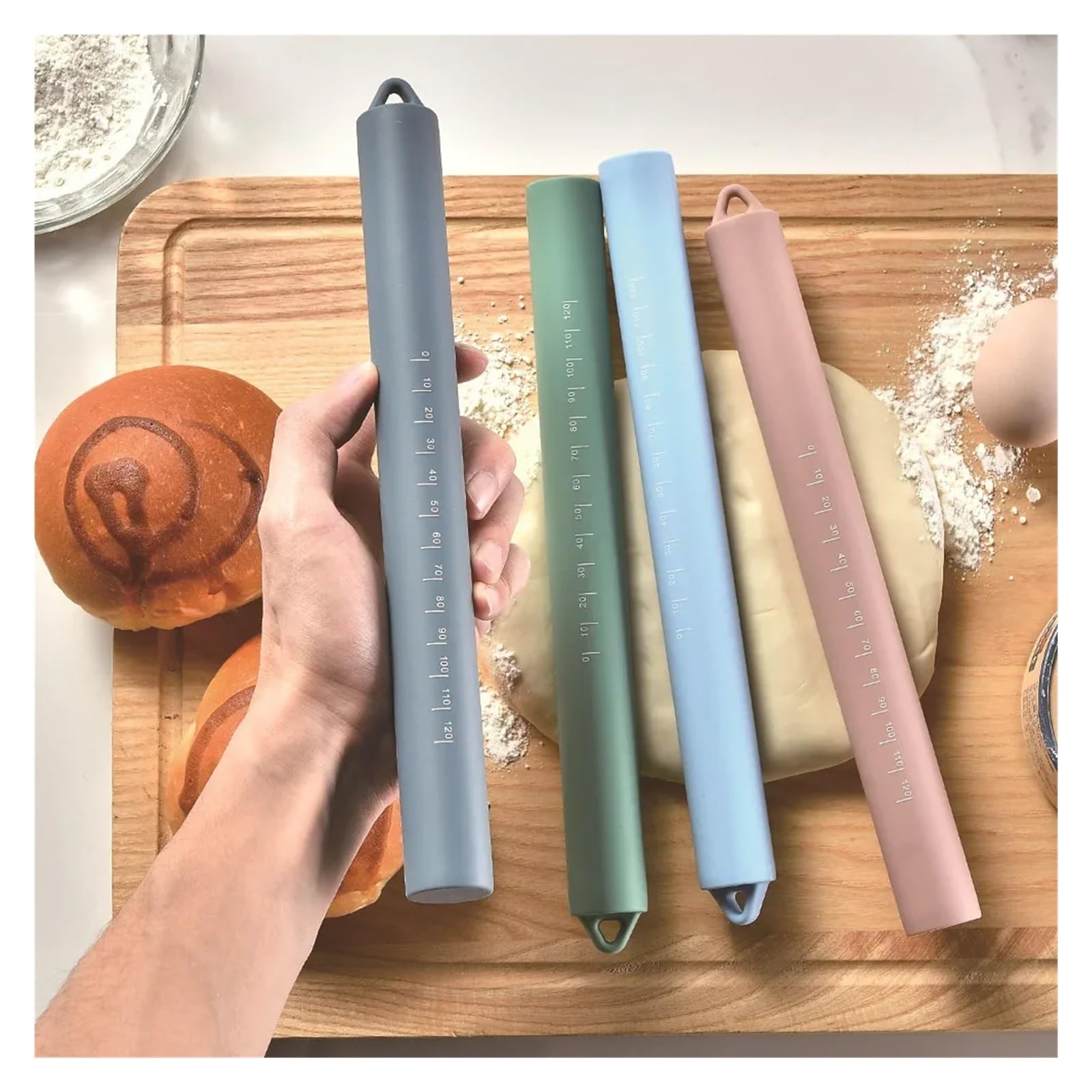 Mattarello in silicone da 26 cm, pasta for pasticceria, farina, rullo, cucina, cottura, strumento for biscotti(Gray)