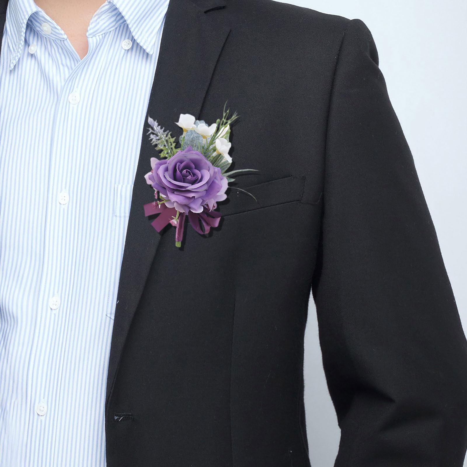 Fiwisora Purple Rose Wedding Boutonniere Flower for Men Set of 2 Groom Groomsmen Lavender Artificial Rose Flower Father Brother Parent Boutonniere for
