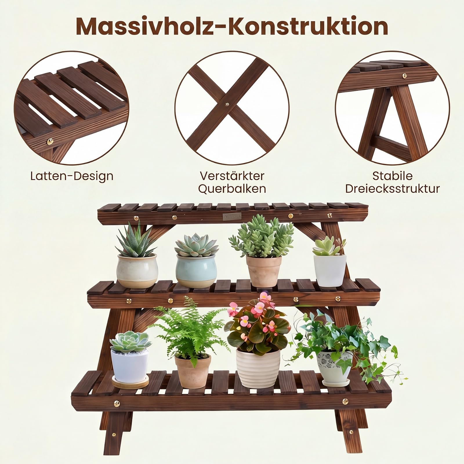 GYMAX 3-stufiges Blumenregal, kombinierbarer Pflanzenregal Outdoor, Pflanzenständer Blumenständer aus Tannenholz im Lattenrost-Design, mehrschichtiges Blumentopfregal für Garten, Hof