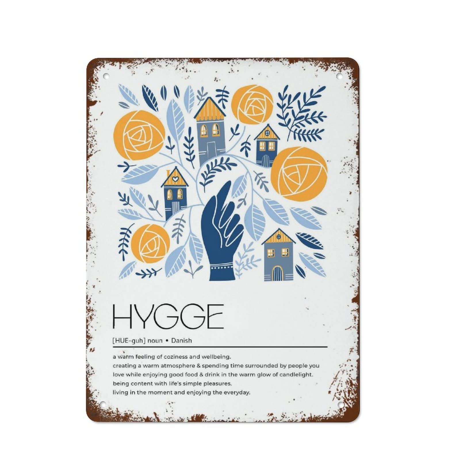 Hygge Definition, Scandi Style Folk Art Print, Danish Word Home Decor Metal Signs Metal Tin Sign Vintage Wall Decor Tin Sign Funny Decorations for Home Bar Cafe Farm Metal Poster 12x16 Inch