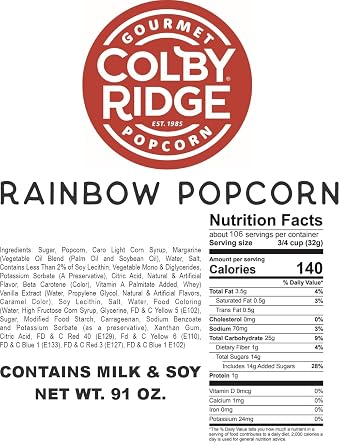Colby Ridge Gourmet Craft Popped Gluten Free Popcorn Bulk Sized Large Gift Party Bags (Bulk 5 Gal. 80 Cups) (Rainbow)