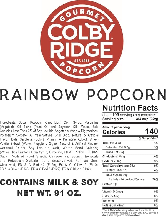 Colby Ridge Gourmet Craft Popped Gluten Free Popcorn Bulk Sized Large Gift Party Bags (Bulk 5 Gal. 80 Cups) (Rainbow)