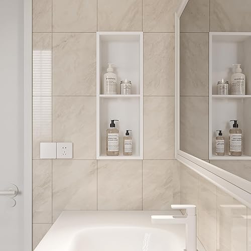 Miniatura 8 de Neodrain Nicho de ducha sin azulejos, estante de baño de acero inoxidable cepillado de 24 x 12 pulgadas, nicho de acero inoxidable de dos niveles,