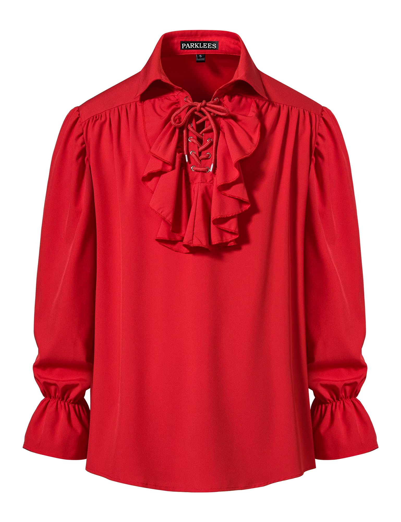 PARKLEES Men's Renaissance Pirate Ruffled Frilly Shirts Jabot Collar Victorian Medieval Costume Red Medium — image 1