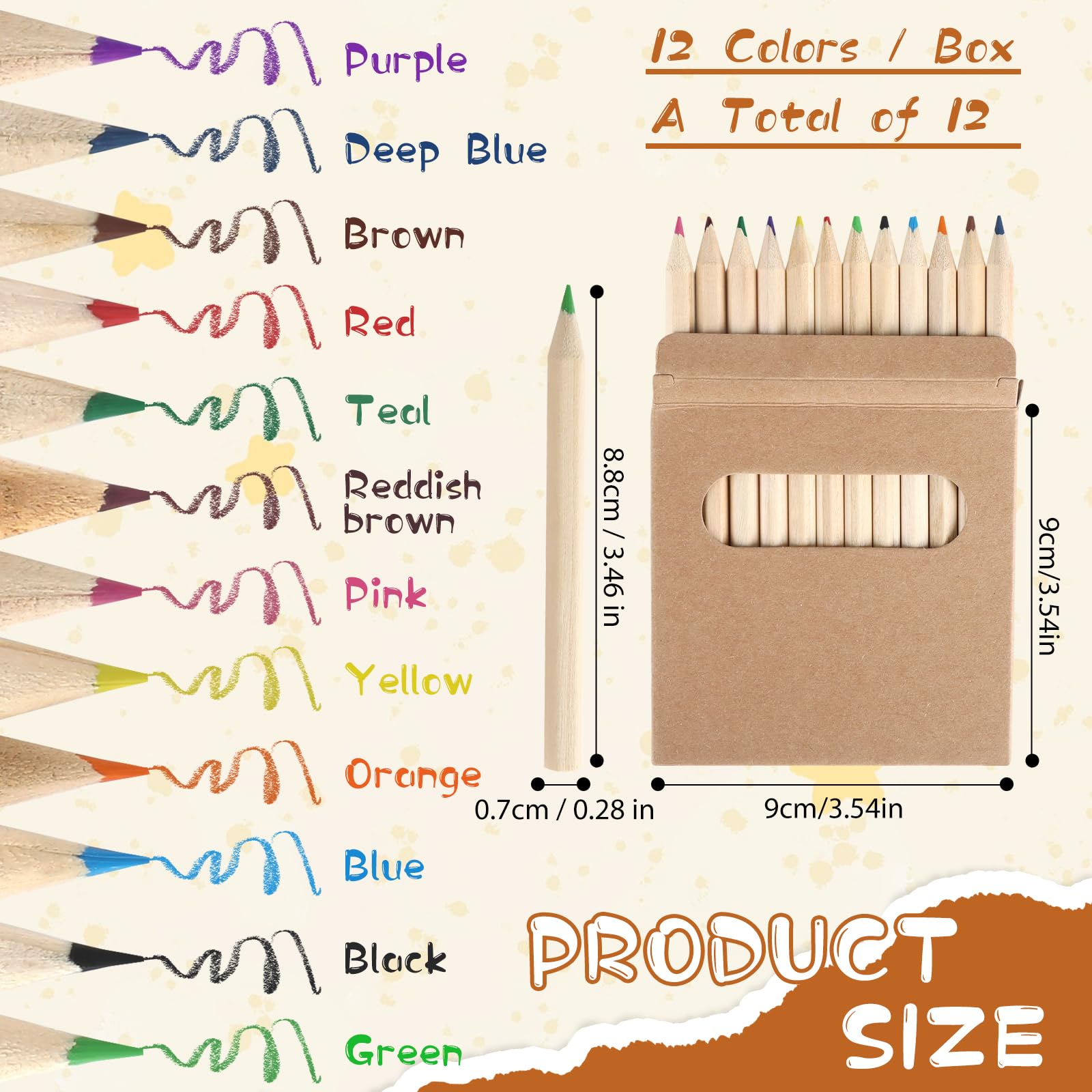 144 Lápices De Colores En 12 Juegos De 12 Colores | Mini Lápices De Madera De Yang De 8.8 Cm | Ideales Para Bolsas De Fiesta, Colegios Y Regalos Infantiles