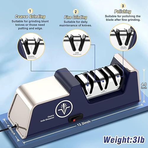 Miniatura 2 de Afilador de cuchillos eléctrico para cuchillos de 15 a 20 grados, 100% abrasivo de diamante, guías de precisión para bordes rectos y dentados y