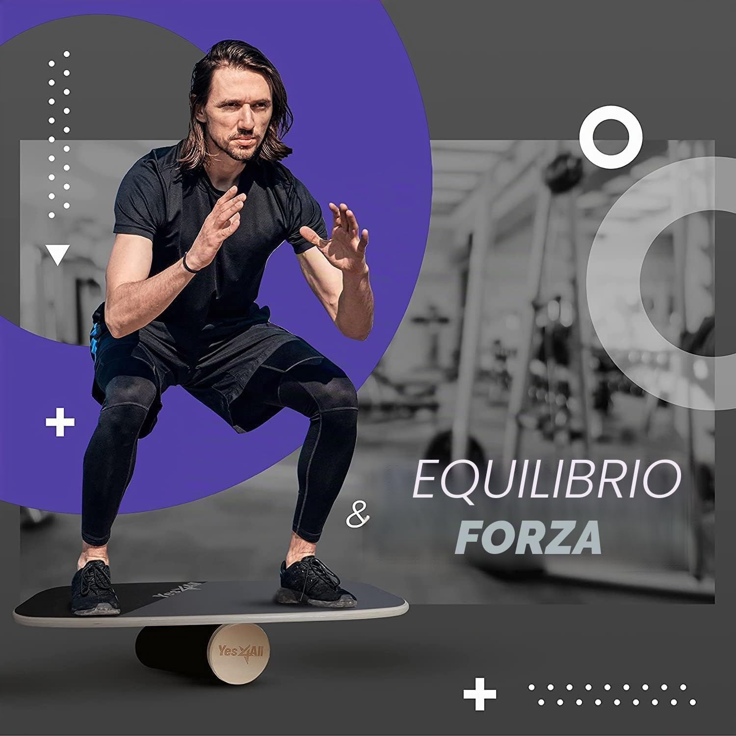 Yes4All Balance Board Trainer, superficie liscia e rullo rivestito in TPE spesso; tavola da allenamento in legno per tutti i livelli di allenamento, stabilità e forza del core