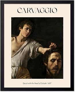 Poster Master Caravaggio Poster - David with the Head of Goliath Print - Baroque Art - Italian Art - Mythology Art - Book of Samuel Art - Classic Living Room or Office Decor, 11x14 Black Framed