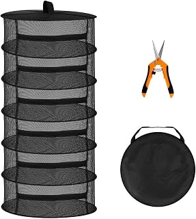 6 Layer Herb Drying Rack Plant Hanging Mesh Dry Net Collapsible Plant Drying Netting with Garden Pruning Shears, S Hang Buckle and skyblue zipper