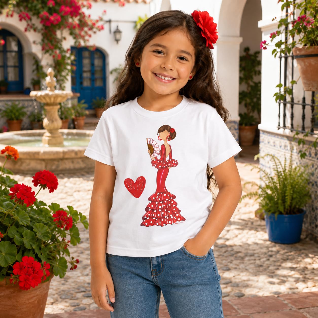 Camiseta Flamenca 100% algodón orgánico de Manga Corta para niña