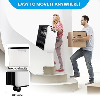 8000 BTU Portable Air Conditioner, 3-In-1 Cooling, Dehumidifier & Fan for 350 Sq. Ft Rooms, Standing Air Conditioner with Quiet Operation, 24H Timer, Sleep Mode, Remote & Window Kit, Reusable Filter