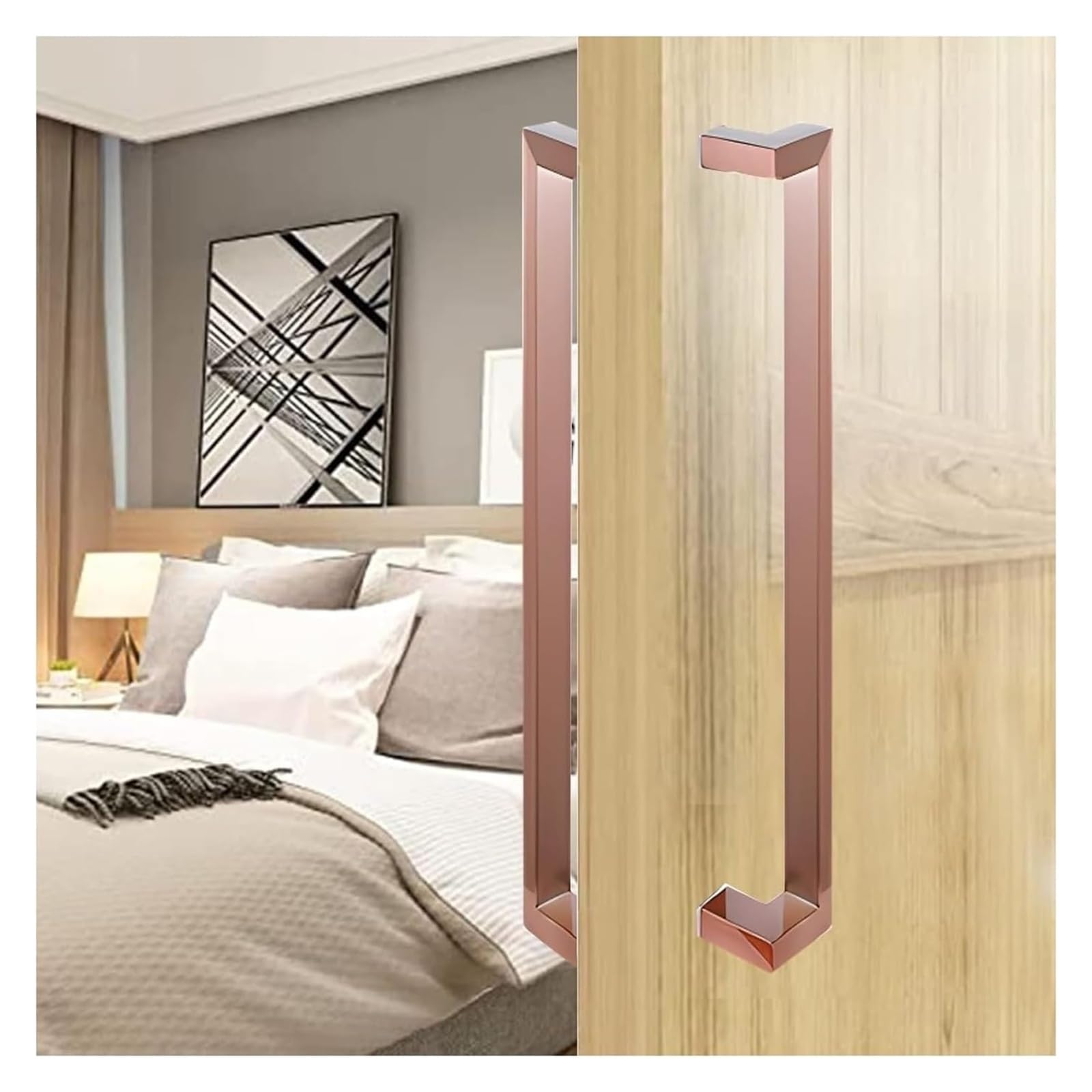 CWCQGH Push Pull Door Handle, Sliding Barn Door Handles, Entry Stainless Steel Sliding Glass Door Pull Push Handles, Easy Install,Rose Gold-Length 150cm