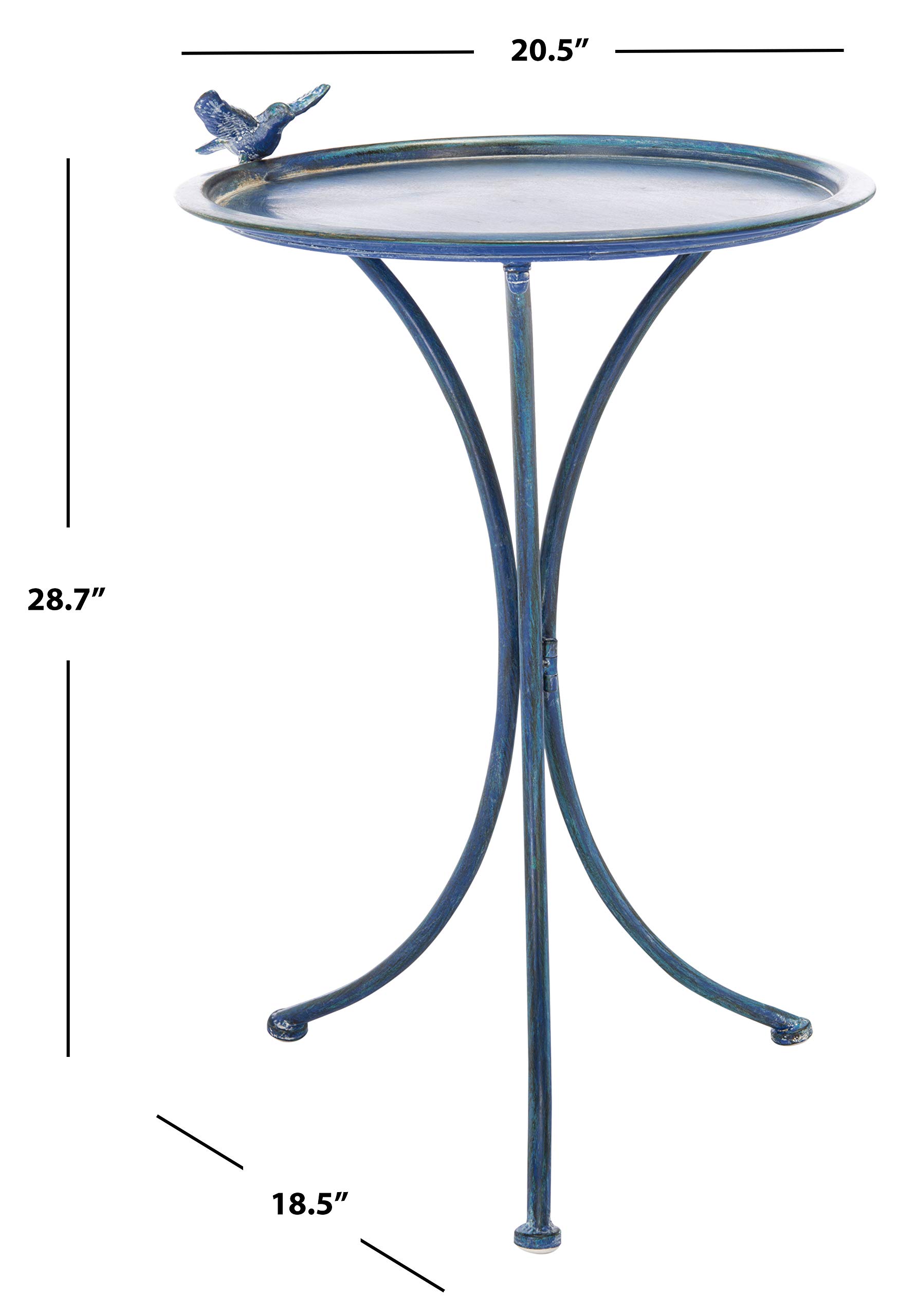 Safavieh Outdoor Collection Kensi PAT5025C - Bañera para pájaros de hierro envejecido, para jardín, patio, patio trasero, azul musgo