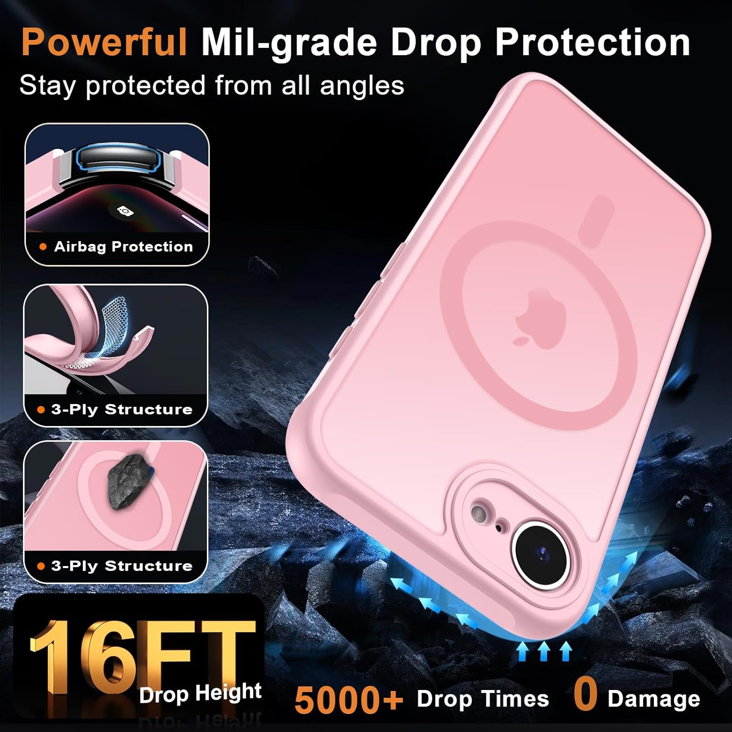 MOCCA Strong Magnetic for iPhone 16e Case [Compatible with Magsafe] [Full Camera Protection] Slim Translucent Matte Shockproof Cover for iPhone 16e Phone Case 6.1'',Pink - Image 5