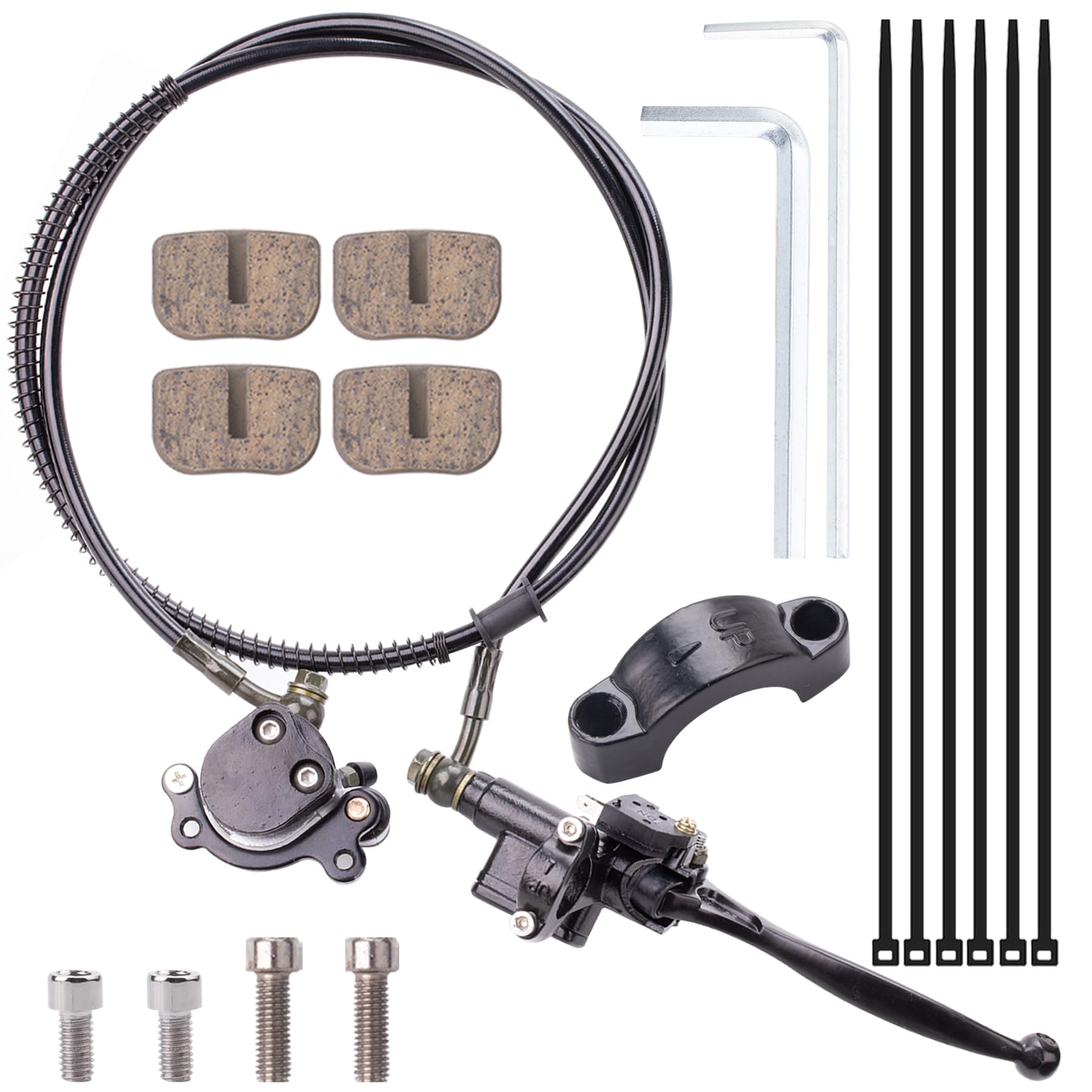 JINGKE 50 Inch Upgraded Hydraulic Brake Master Cylinder Caliper With Brake Pad Assembly Hose Tube for 97cc 2.8HP Baja Doodle Bug DB30 Blitz Dirt Bug Racer Mini Bike Motorsports Go Karts（silver）