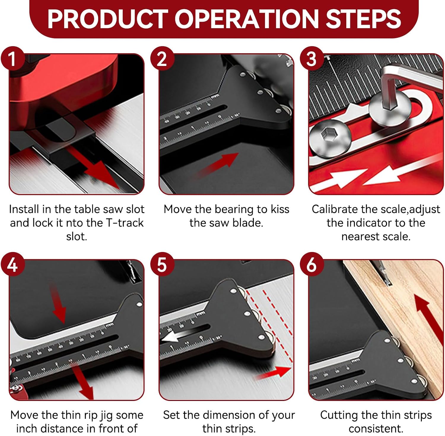 Thin Rip Table Saw Jig Guide, 3 Pulleys Aluminum Alloy High Accuracy Fast U Slot Thin Rip Table Saw Jig for Woodworking Tool
