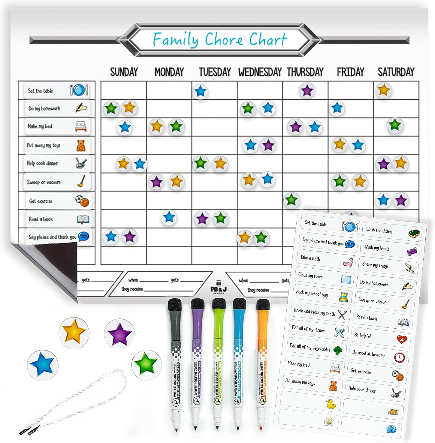 Dry Erase Reward Chart For Kids Magnetic Chore Chart For Kids - Dry ...