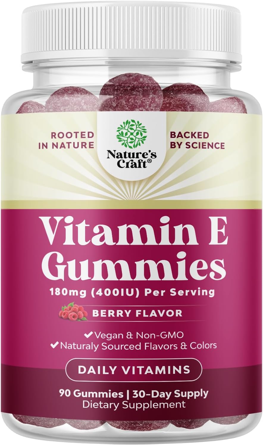 Natures Craft Vitamin E Gummies for Skin Care – High-Potency Vitamin E 400 IU Skin Supplement – Delicious & Easy-to-Take Supplement Promote Health Immune Support & Cellular Protection (1 Month)