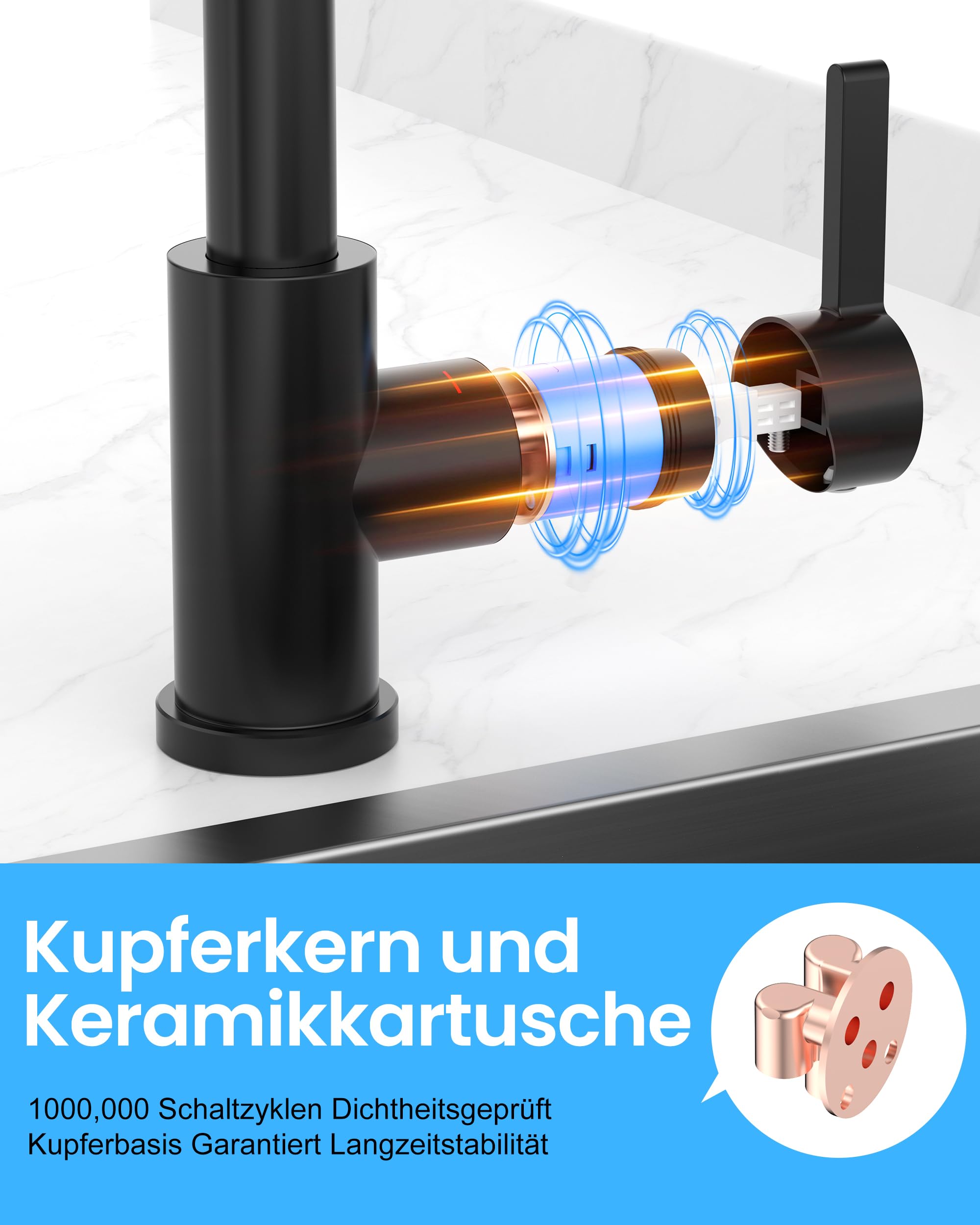 Wasserhahn Küche Schwarz, Hochdruck Küchenarmatur mit Brause | 304 Edelstahl Küchenarmatur Ausziehbar, Armatur 2 Strahlarten, Spültischarmatur Küche, 360° Schwenkbar, DVGW-Zertifiziert