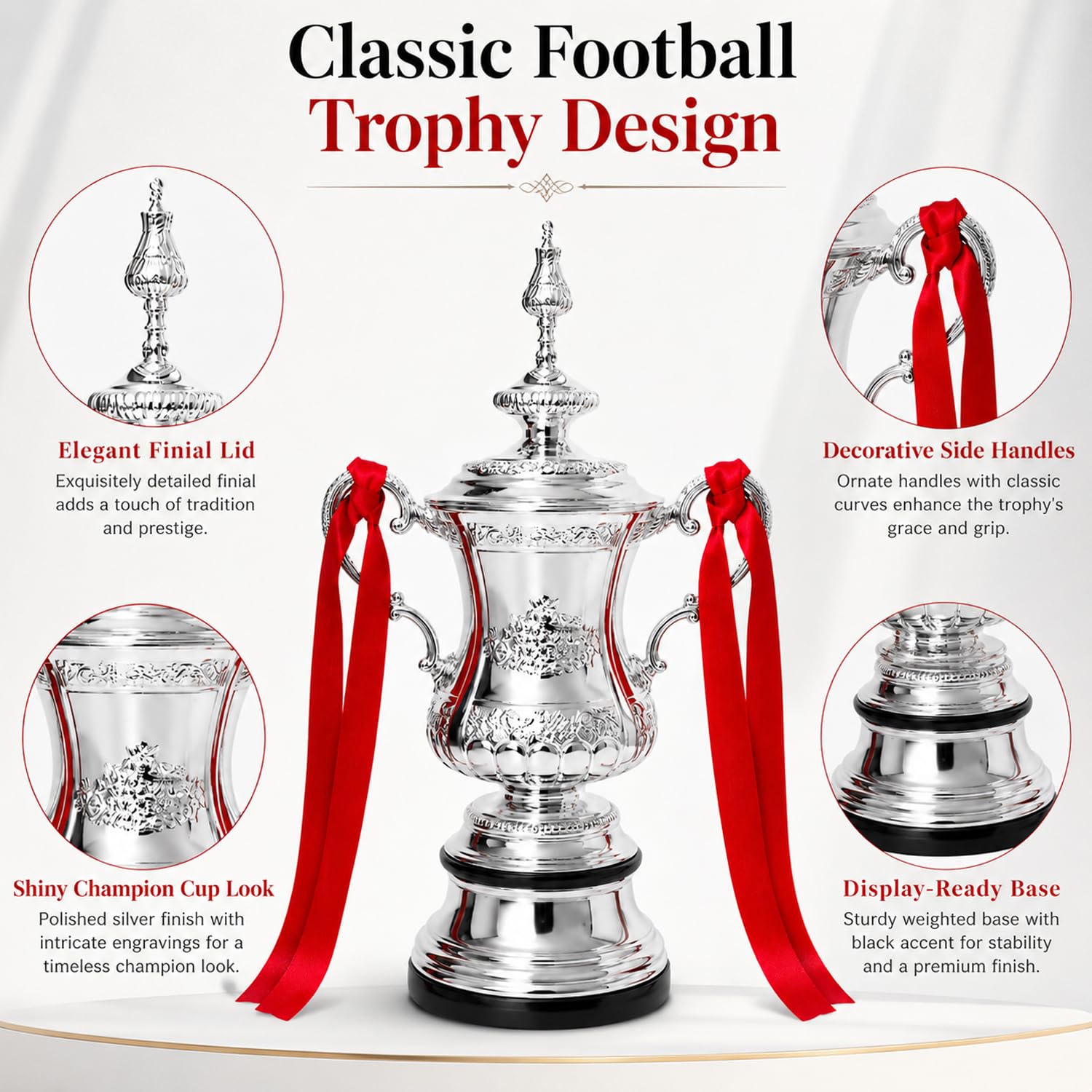 English FA Cup Meisterschale Trophäe Replik, Fußball Sieger Pokal | Volle Größe Silberharz Liga Champions Pokal, Fanartikel Geschenk, Sammler, Souvenir, Büro, Regal, Fanraum