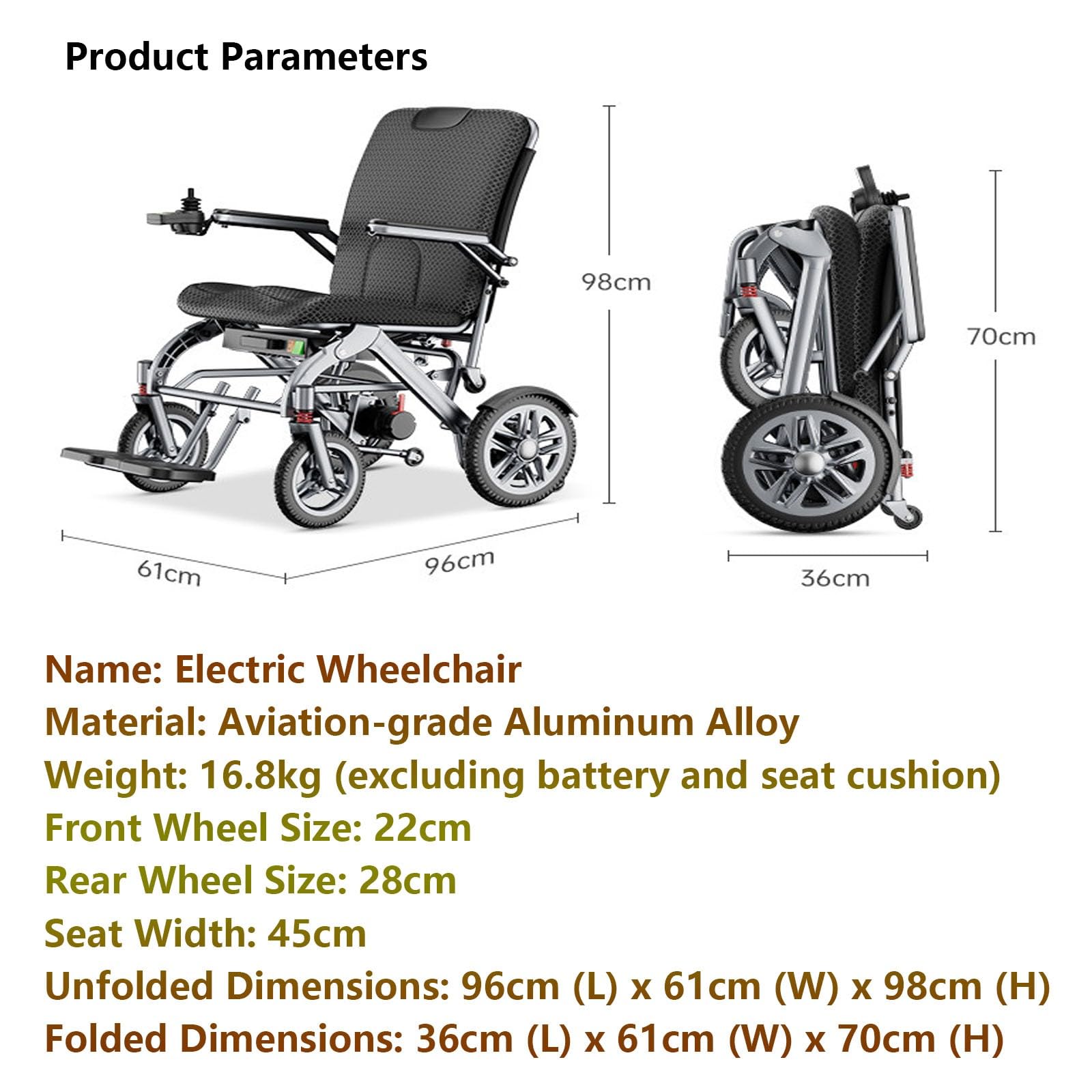 Silla De Ruedas Eléctrica Ultraligera, Plegable, De Aluminio, con Almohadillas Suaves Extraíbles, Peso De 14,9 Kg, Motor Sin Escobillas De 400 W, Adecuada para Personas Mayores