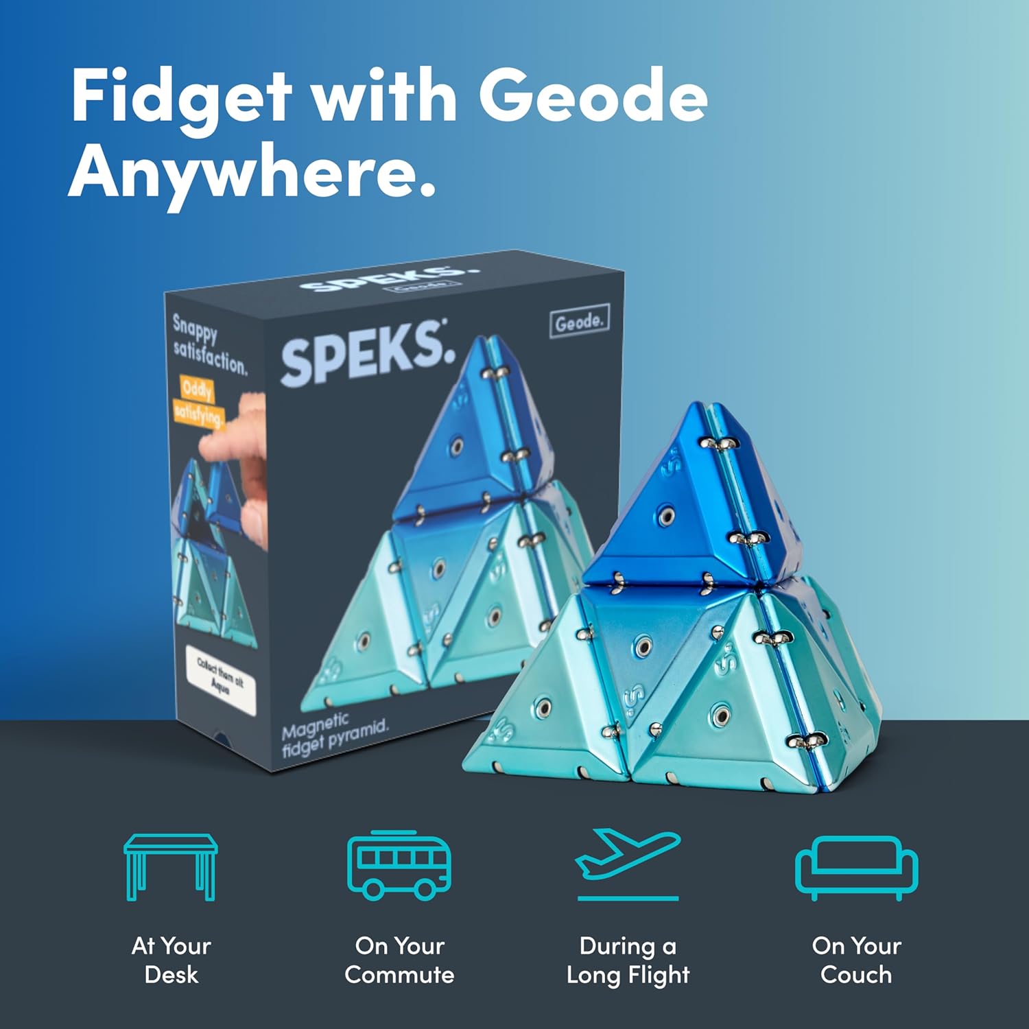 Speks Geode Magnetic Fidget Toy | Sensory Desk Toy for Adults & Teens 14+ | Stress Relief Gift | Pyramid, Chrome Blue