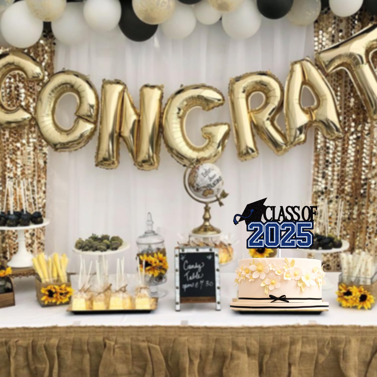 Class Of 2025 Cake Topper – Congrats Grad Glitter Decoration For High School & College Parties (Black & Green)