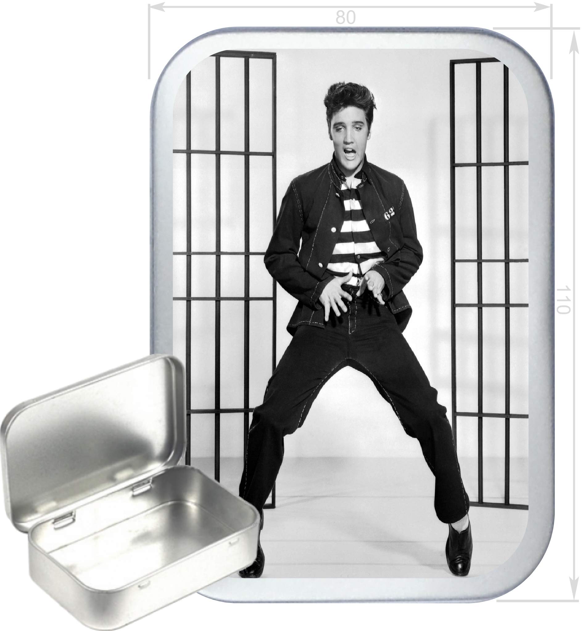 TEEZ Elvis Jailhouse 150ml Silver Hinged Tobacco Tin, Hinged 2oz Tobacco Tin