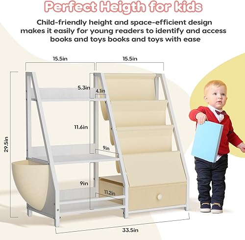 Miniatura 2 de Estantería infantil de 3 niveles y organizador de juguetes, estantería para habitaciones de niños, dormitorio, guardería, organizador de