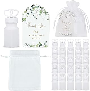 100 Sets Wedding Party Favors White Mini Bubble Bottles Greeting Card Goodie Bag Wedding Bubbles for Guests, Anniversary, Engagement, Celebration