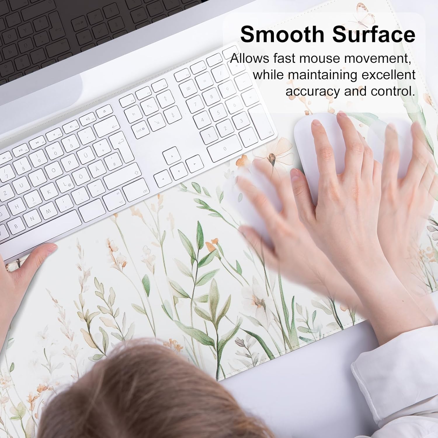 QIYI Large Mouse Pad for Desk, Floral Computer Desk Mat for Keyboard and Mouse, Non-Slip Rubber Base Waterproof Leather Desk Pad, Green Leaves Gaming Mousepad Office Desk Accessories, 31.5" x 15.7" - Image 7