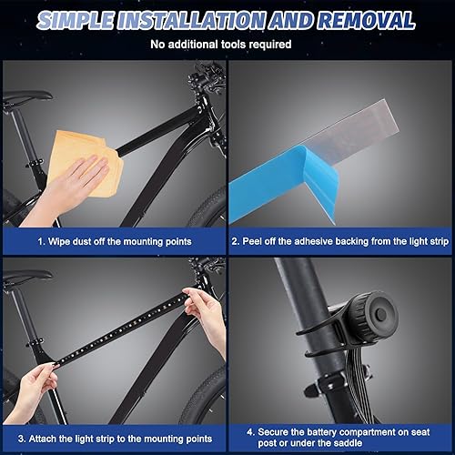 Miniatura 4 de Luces de bicicleta para montar por la noche, luz LED para marco de bicicleta para montar por la noche, tira de luz impermeable con caja de batería,