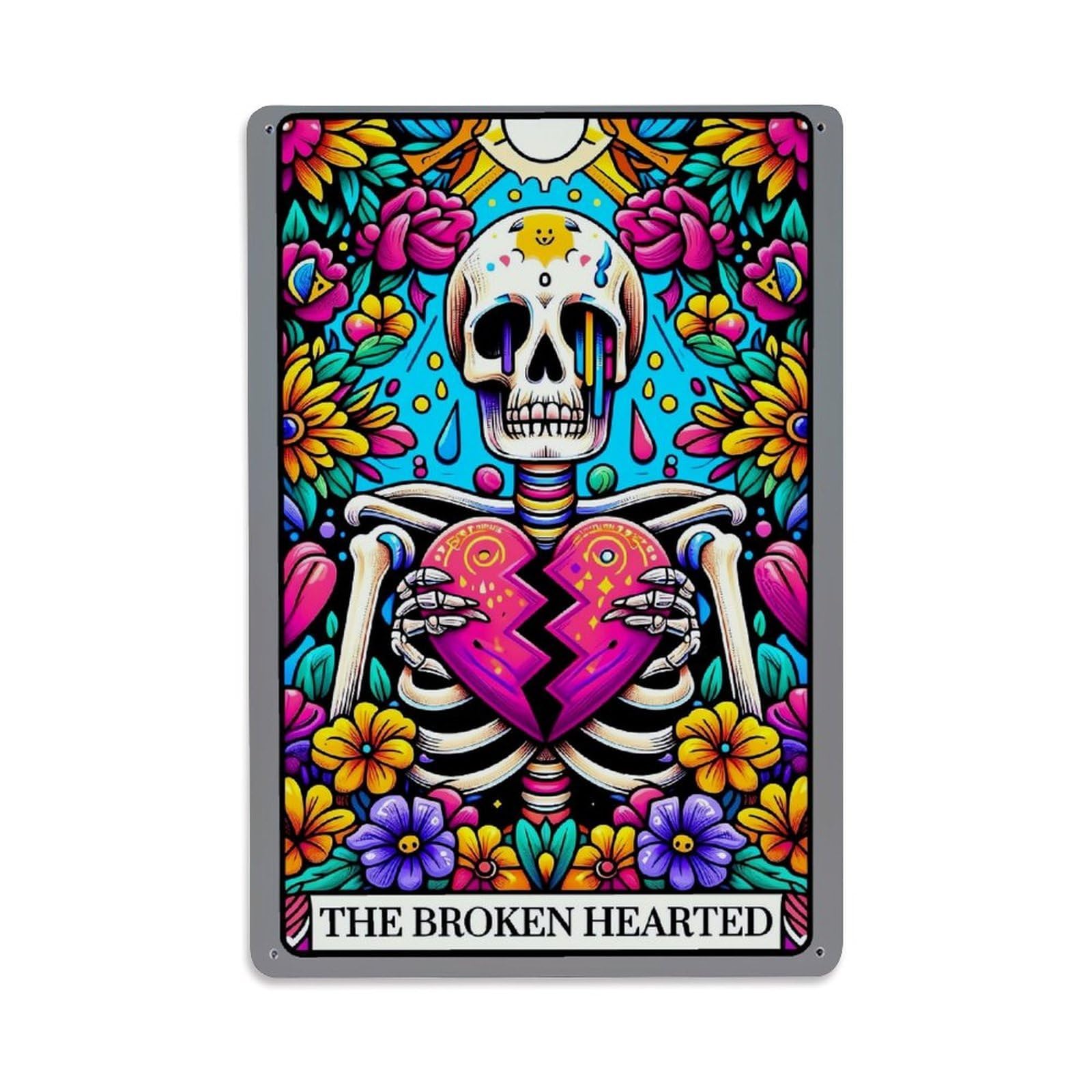 Jdfenggu Vintage Skeleton Holding Broken Heart Retro Metal Tin Sign, Metal Poster For Bar, Home, Man Cave, Kitchen, Laundry Room Art Decor 8X12 Inch