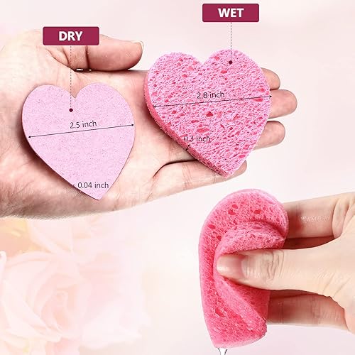 Miniatura 3 de Nuenen 60 esponjas faciales con recipiente, esponjas faciales comprimidas en forma de corazón, almohadillas de limpieza naturales para lavar la