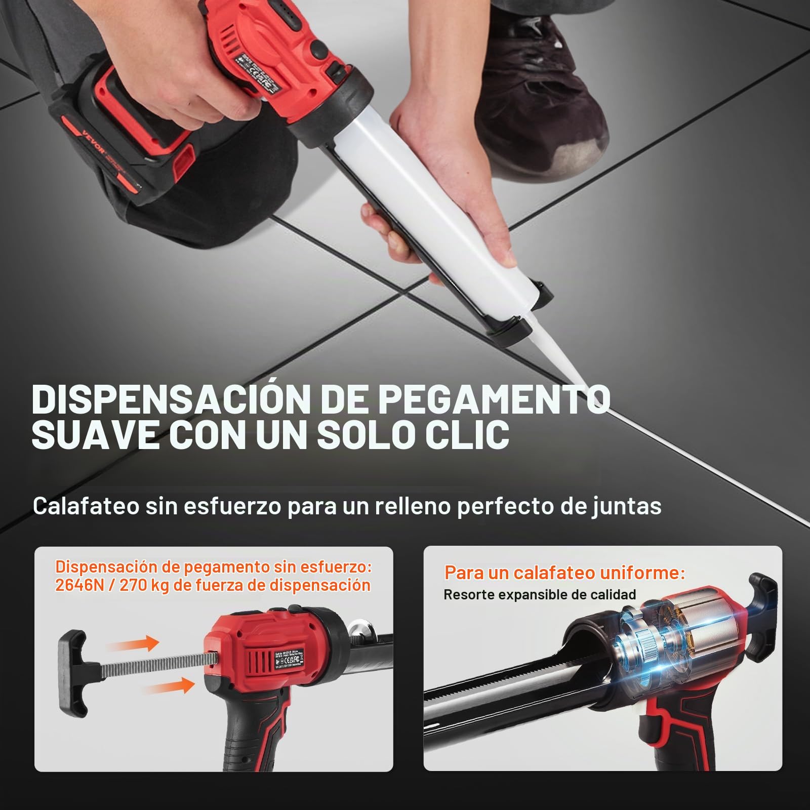 VEVOR Pistola de Cartucho Inalámbrica de 300 ml Pistola de Calafateo Eléctrica de 20 V Pistola de Silicona con Batería de 2,0 Ah Cargador Rápido Antigoteo 4 Velocidades para Calafatear, Llenar, Sellar