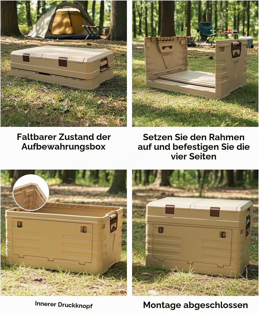 solarplay Faltbare Aufbewahrungsbox 60L mit Deckel, Extra Große Faltbox mit Verstärktem Rahmen, Platzsparend Zusammenklappbar für Auto, Camping, Haushalt & Garten (57.5 x 22 x 40.5cm)